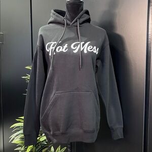 Hot Mess Fleece lined hoodie,draw cord,pouch pocket,ribbed cuffs/waist,warm,fun